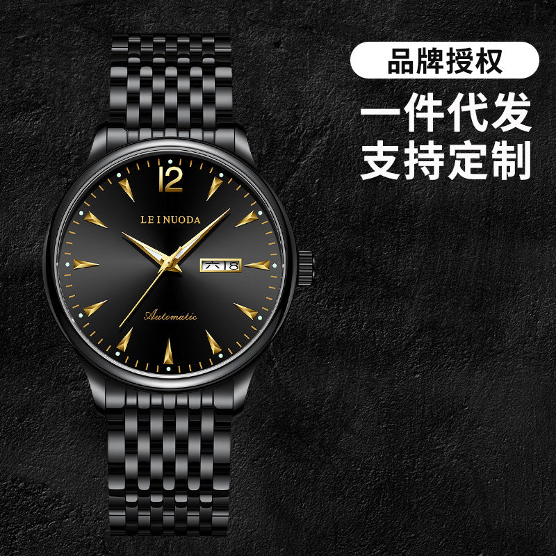 Men's watch waterproof double calendar steel nail dial automatic mechanical watch fashion business watch men. Decent luxury